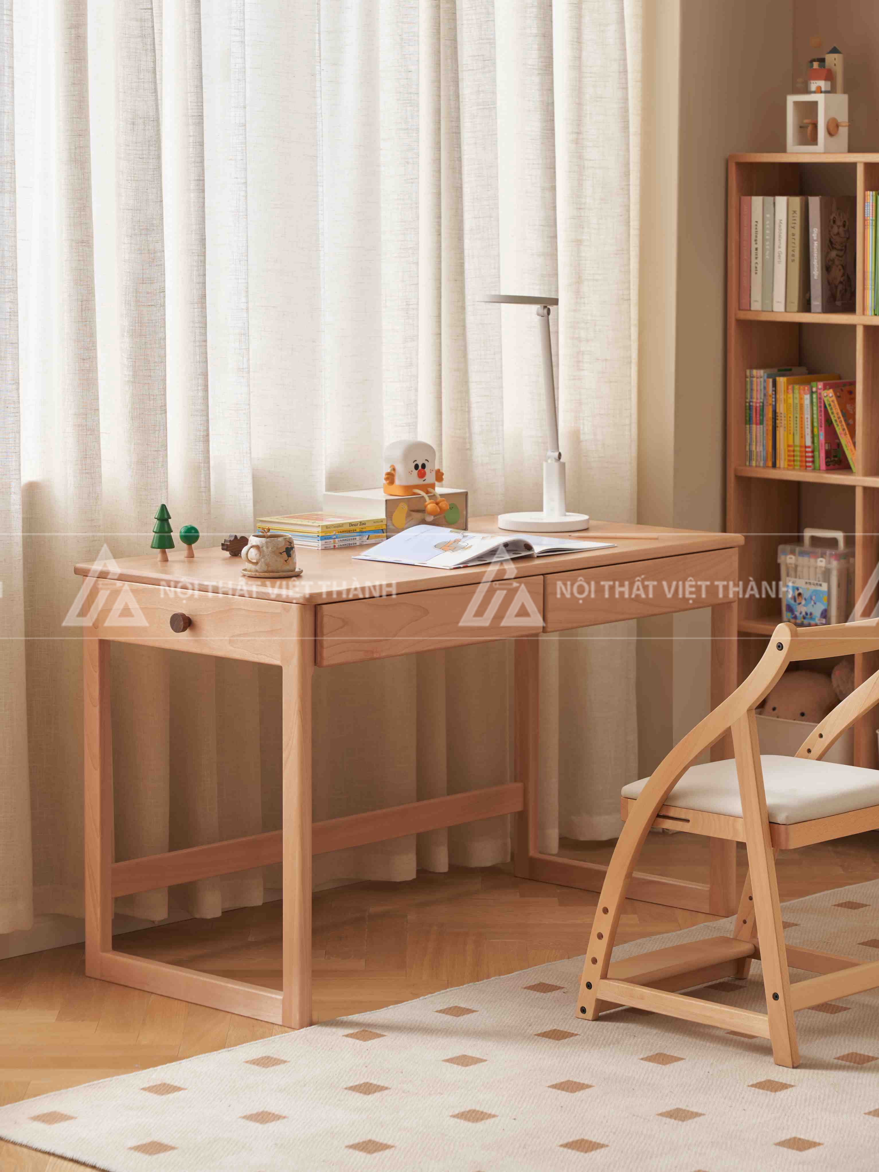 Bàn Học Sinh Thiết Kế Liền Giá Sách Và Tủ Ngăn Kéo Di Động 6