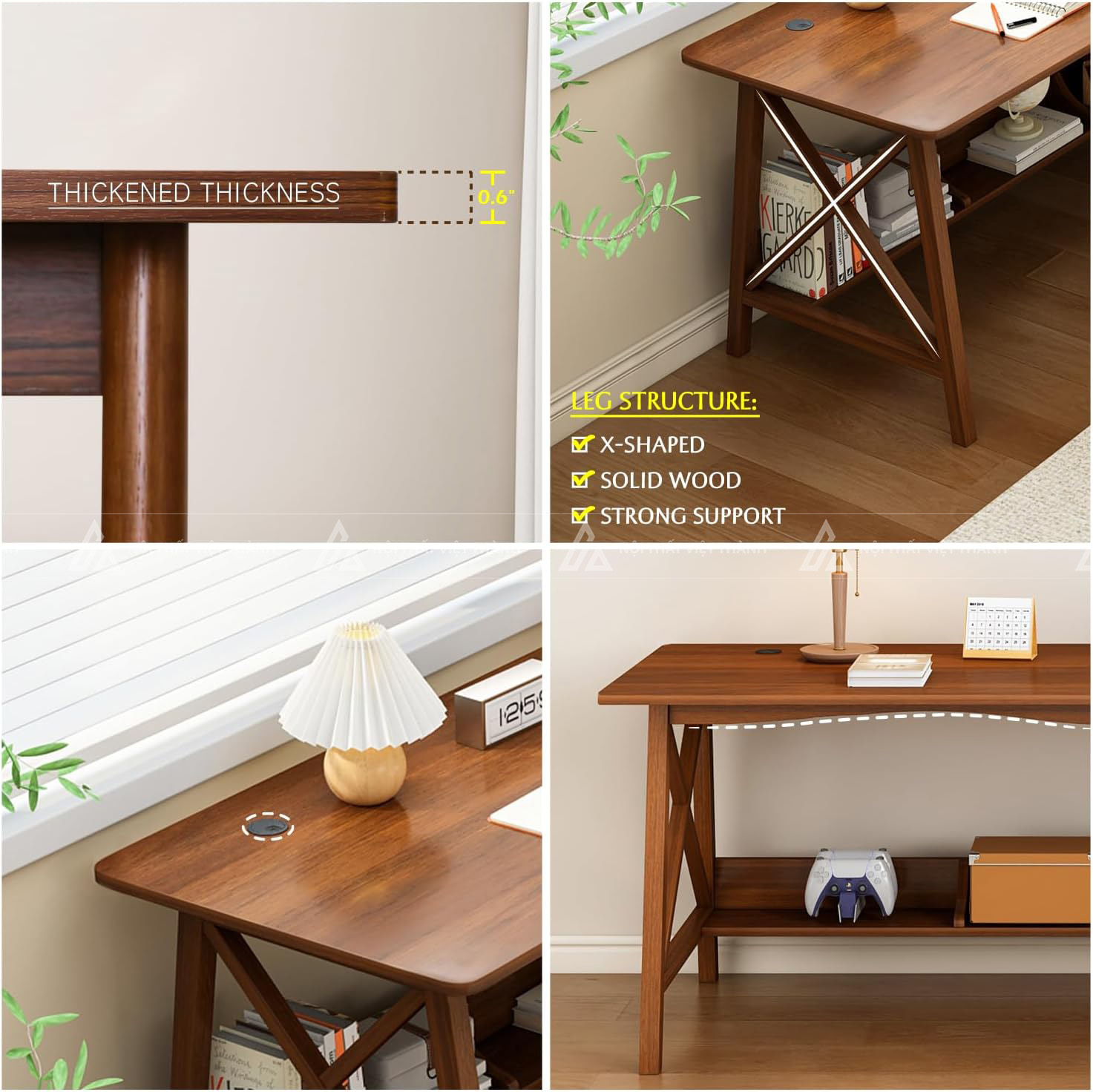 Bàn Học Sinh Dáng Dài Khung Gỗ Chân Chữ X Hiện Đại 6