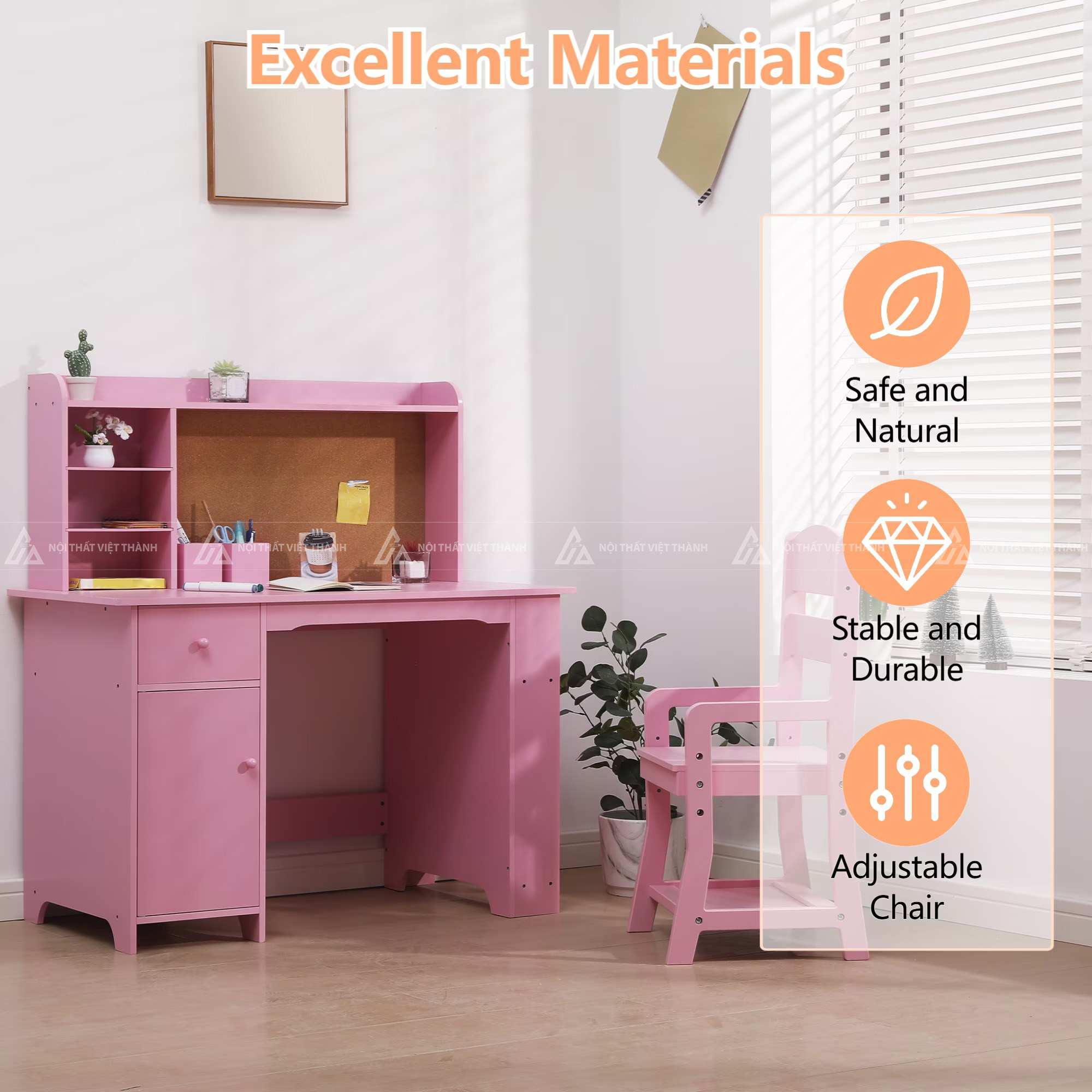 Bàn Học Sinh Sáng Tạo Tích Hợp Bảng Ghim Note Tiện Lợi Cho Bé 5