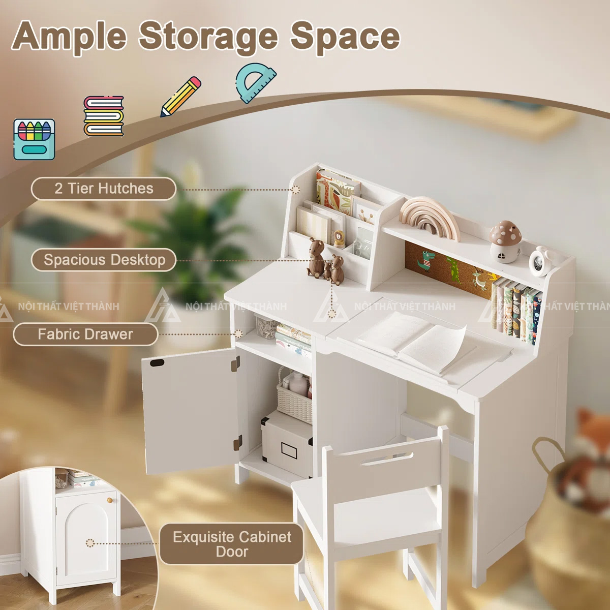 Bàn Học Gỗ Hiện Đại Tích Hợp Kệ Để Sách Và Bảng Note Cho Bé 6