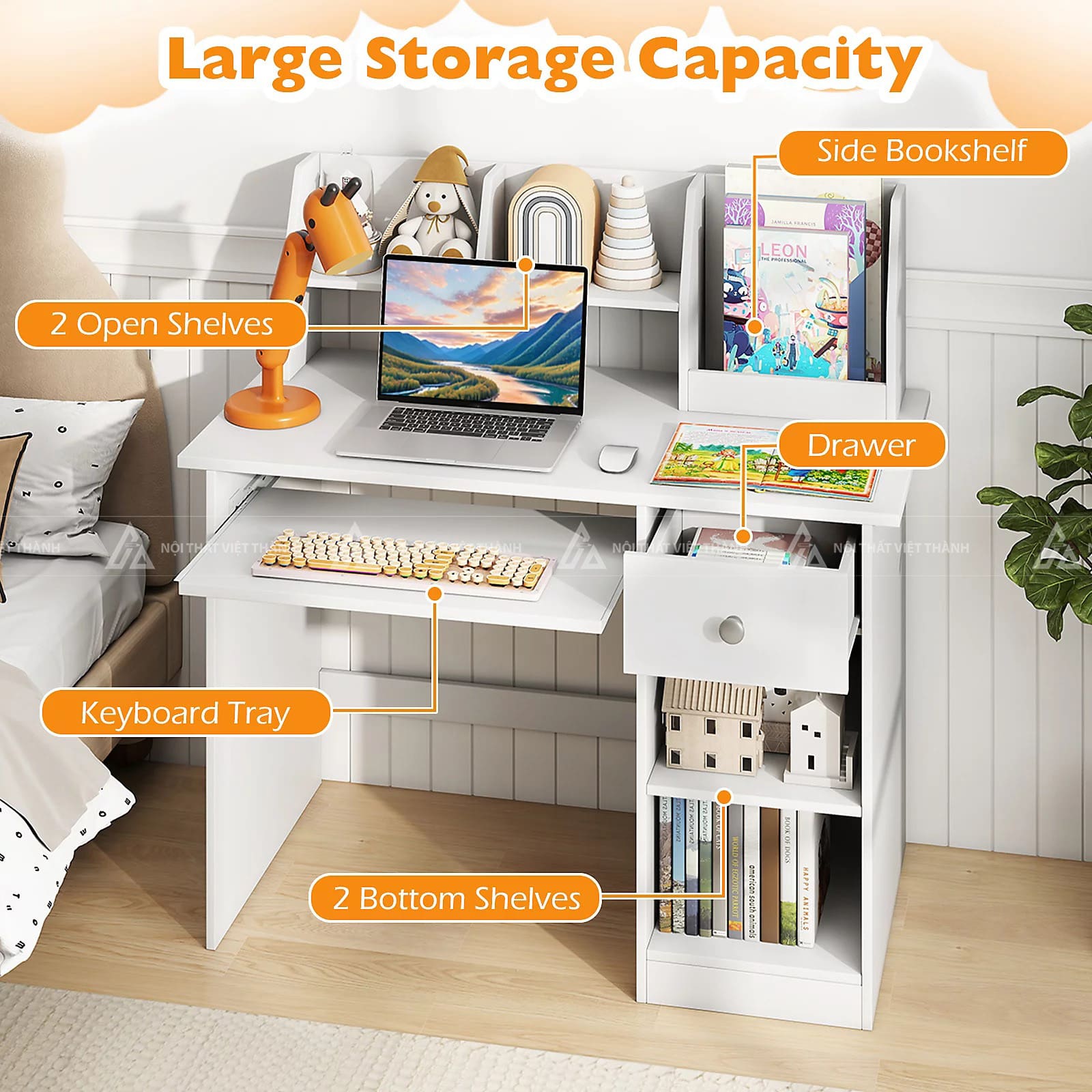 Bàn Học Gỗ MDF Cao Cấp Có Ngăn Kéo Để Đồ Thiết Kế Hiện Đại 6