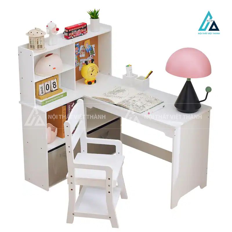 Bàn Học Góc Chữ L Thông Minh Kèm Giá Sách Đa Năng