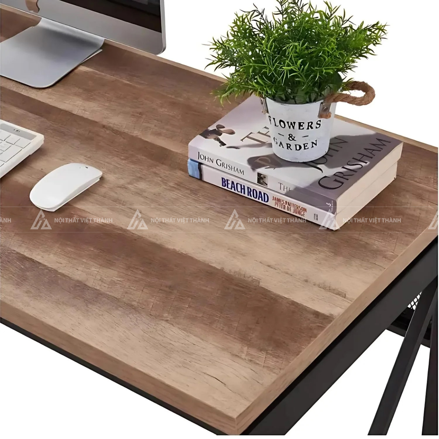 Bàn Học Sinh Chân Khung Sắt Chữ X Mặt Bàn Vân Gỗ Hiện Đại 6