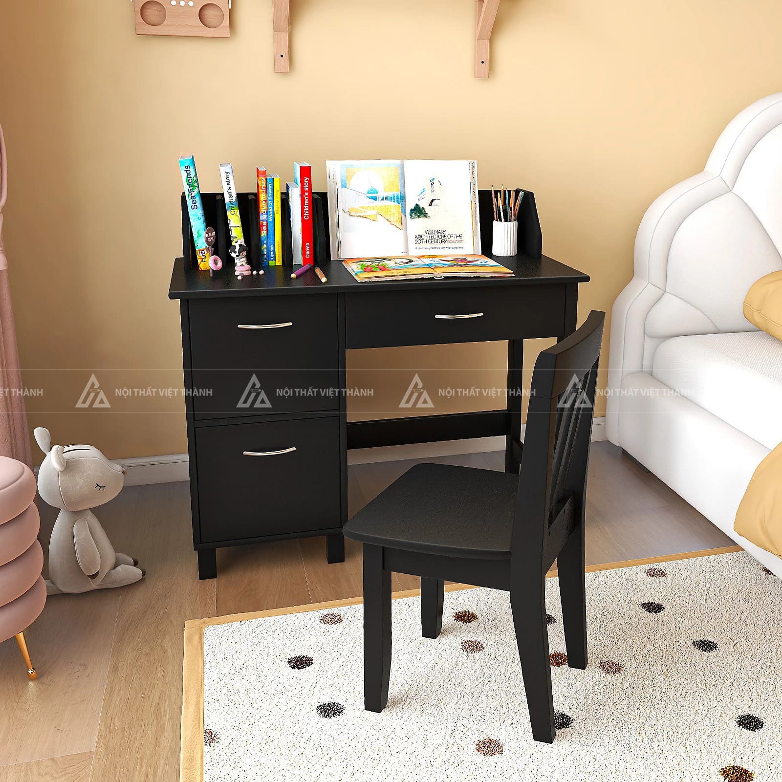 Bàn Học Sinh Có Giá Sách Và 3 Ngăn Kéo Tiện Lợi 6