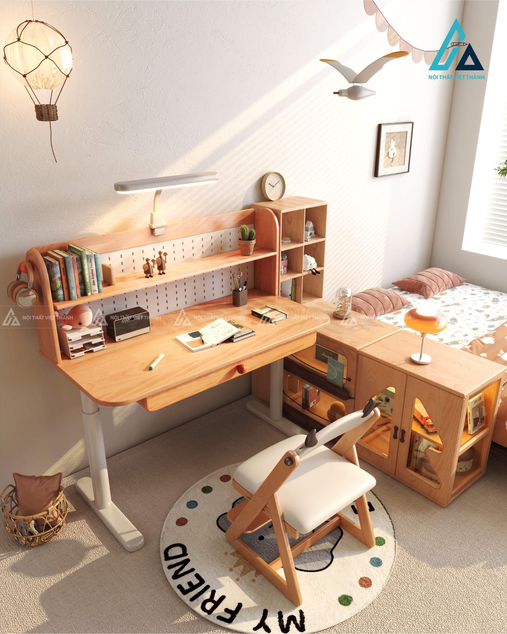 Bàn Học Hiện Đại Có Ngăn Kéo Rộng Và Hệ Kệ Đơn Giản 1