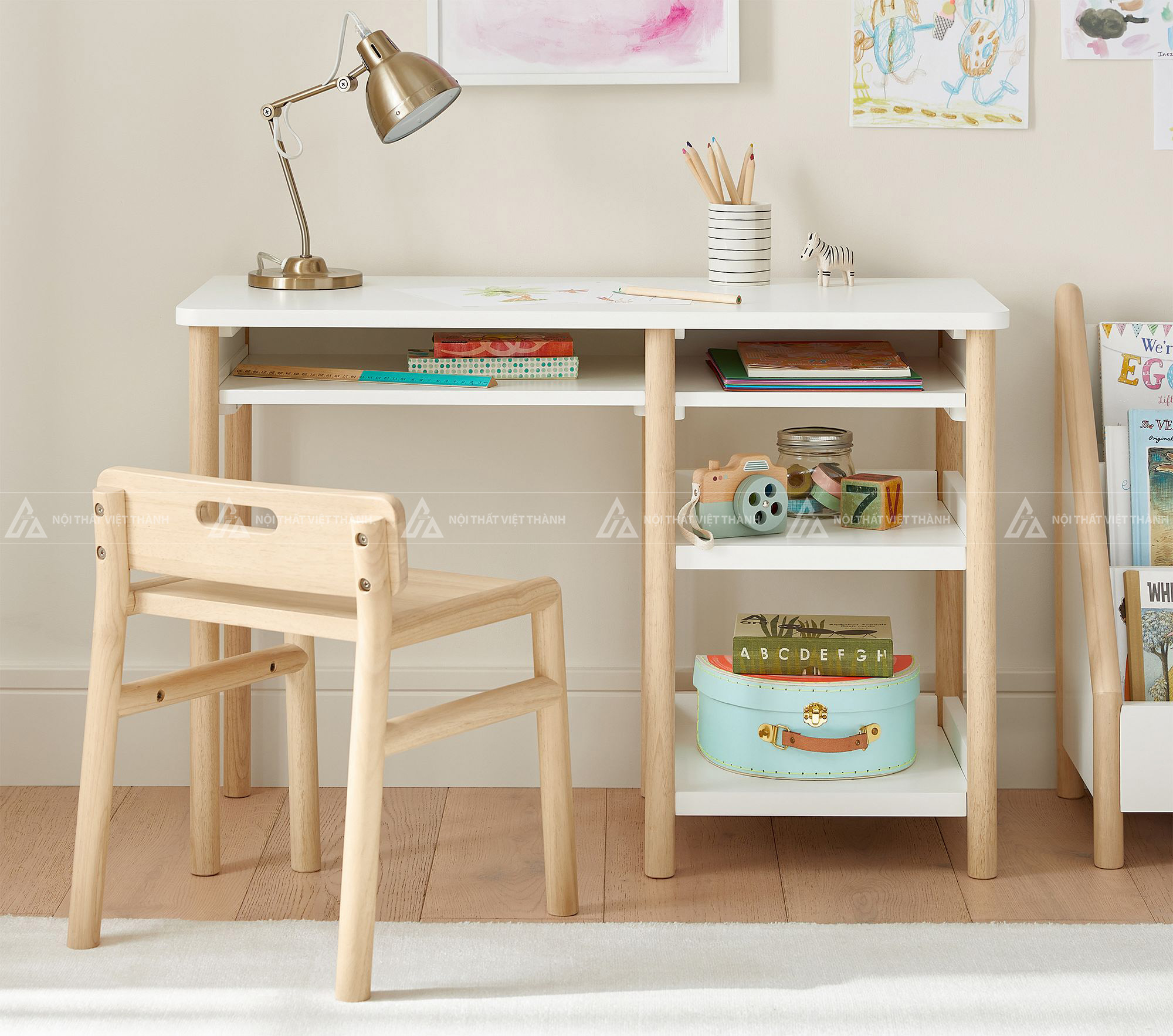 Bàn Học Sinh Tân Cổ Điển Thiết Kế Đơn Giản Chân Gỗ Trụ Điệu Đà 6