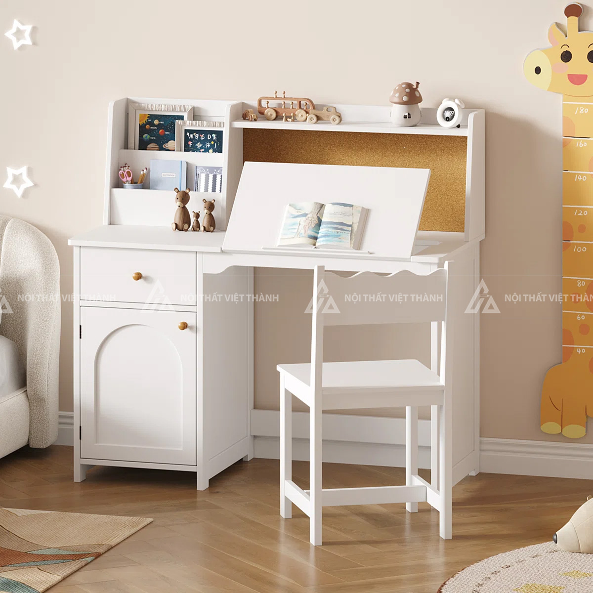 Bàn Học Gỗ Hiện Đại Tích Hợp Kệ Để Sách Và Bảng Note Cho Bé 7