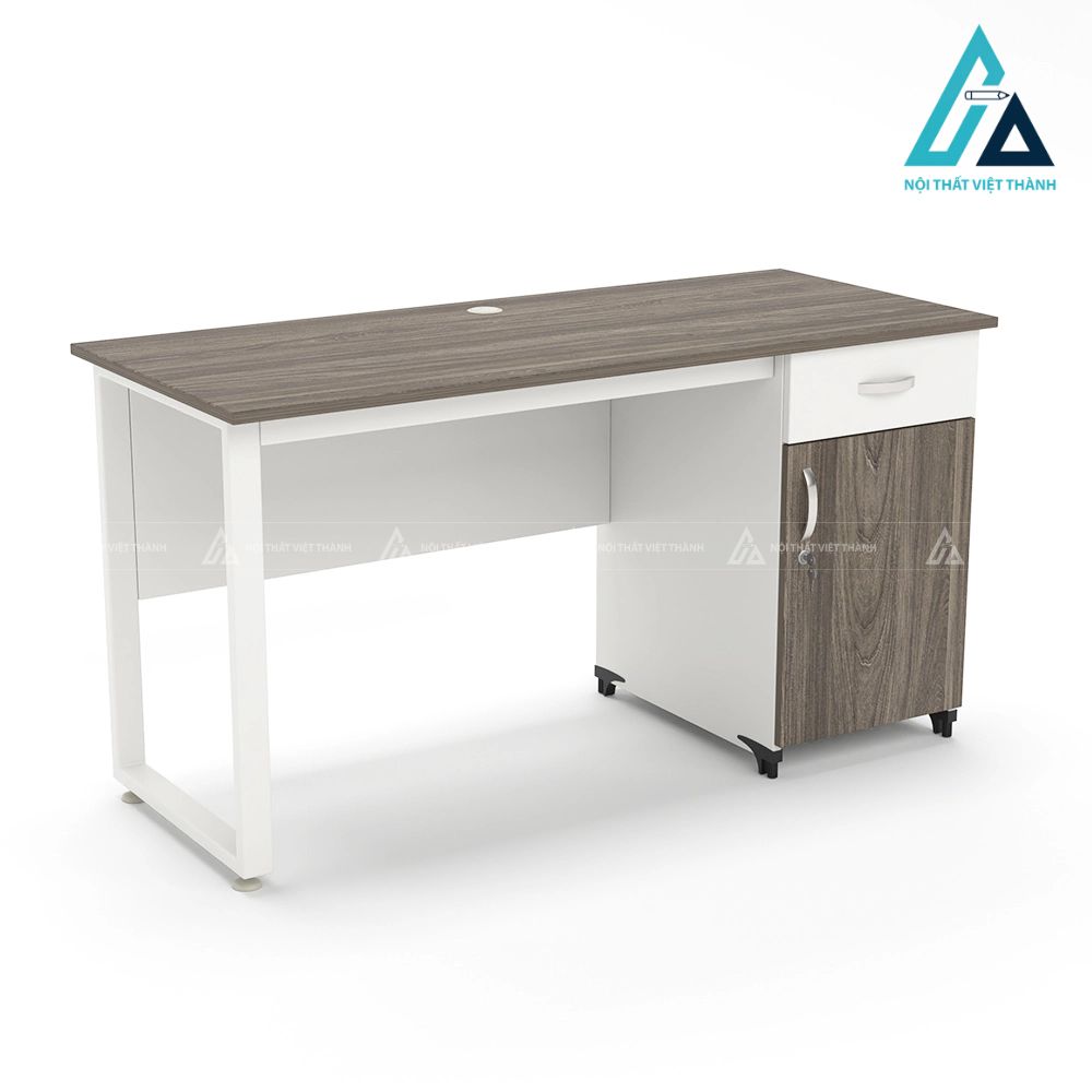 Bàn làm việc chân sắt chữ n hiện đại có yếm gỗ