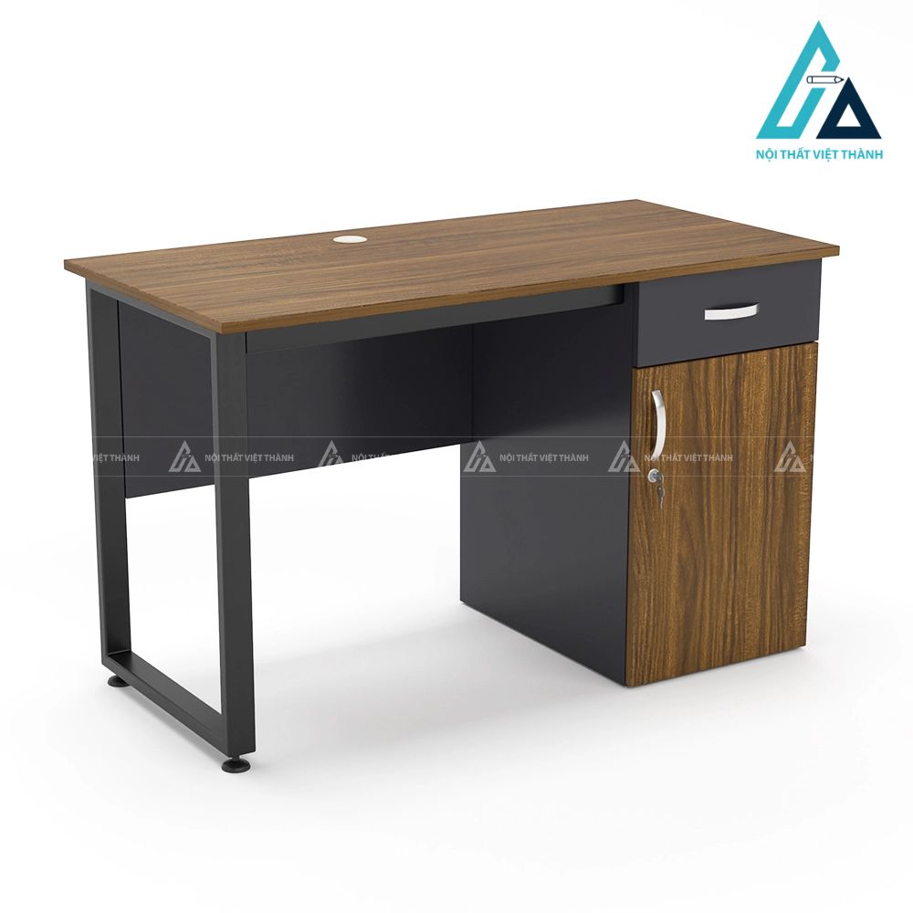 Bàn làm việc chân sắt có hộc tủ liền tiện lợi