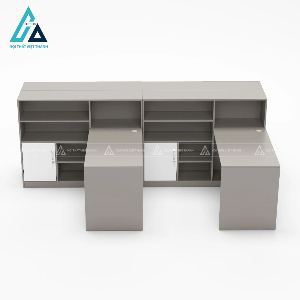 Bàn làm việc 4 chỗ thiết kế hệ tủ kệ đối xứng hiện đại 1