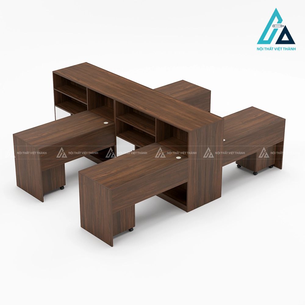 Cụm bàn làm việc 4 người có hệ kệ tài liệu trung tâm 1