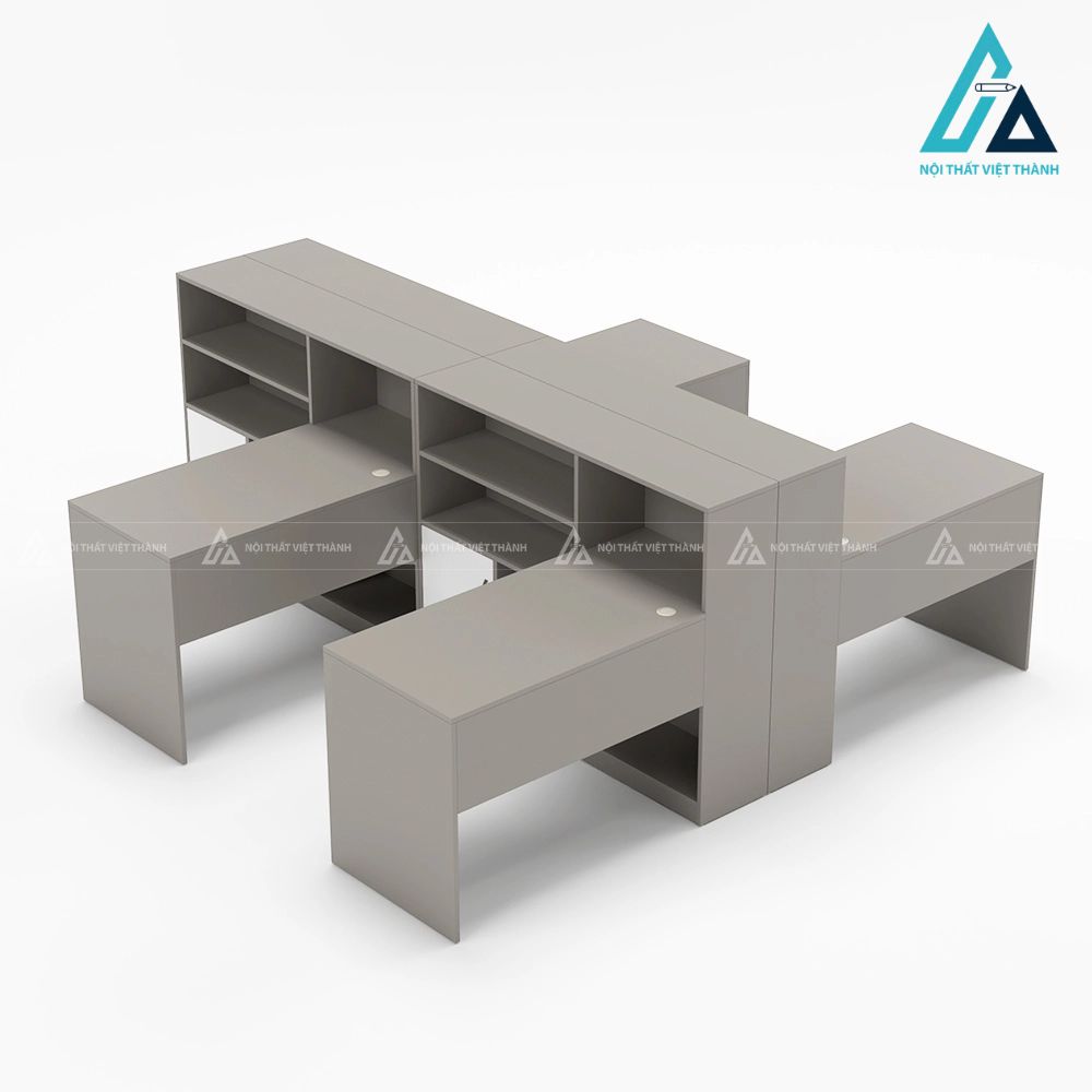 Bàn làm việc 4 chỗ thiết kế hệ tủ kệ đối xứng hiện đại 2