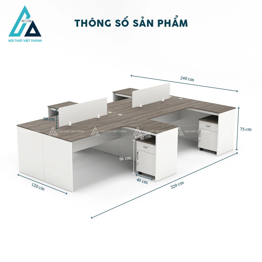 Cụm bàn 4 chỗ ngồi kèm hệ tủ tài liệu cá nhân cao cấp 3