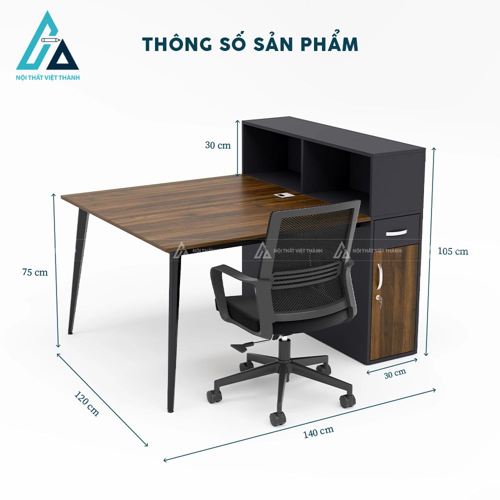 Cụm bàn làm việc 2 người kèm kệ tủ đứng sang trọng 3