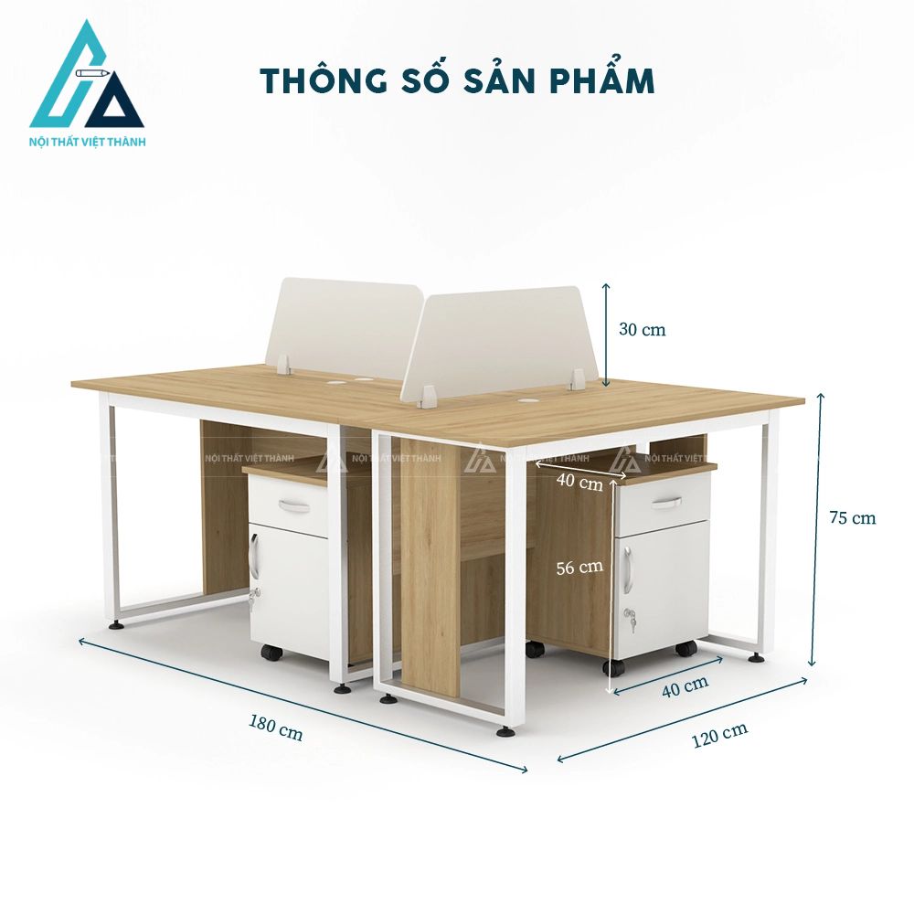 Cụm bàn làm việc 3 người đối xứng hiện đại 3