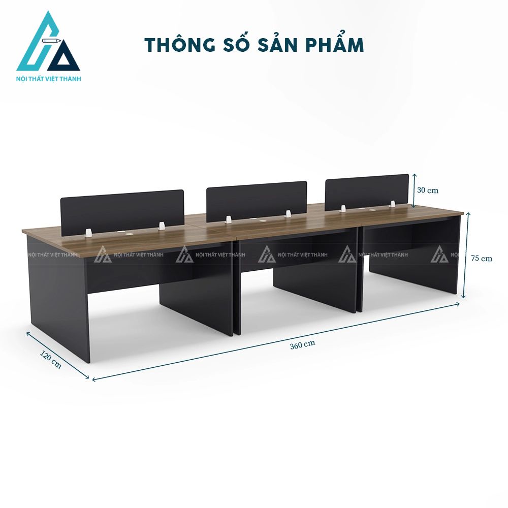 Cụm bàn làm việc 6 người dãy dài đối xứng 3
