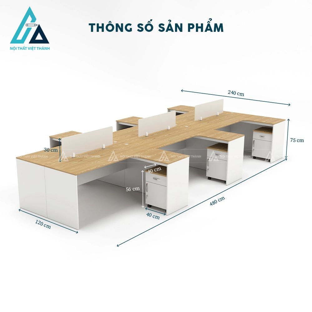 Cụm bàn làm việc 6 người tích hợp hộc tủ hiện đại 3