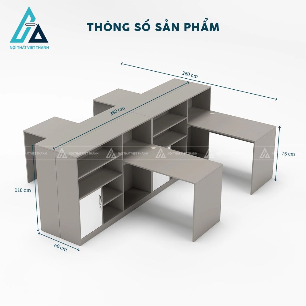 Bàn làm việc 4 chỗ thiết kế hệ tủ kệ đối xứng hiện đại 3