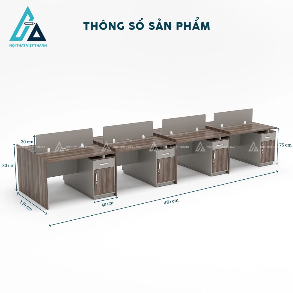 Cụm bàn làm việc 8 người dãy dài đối xứng 3