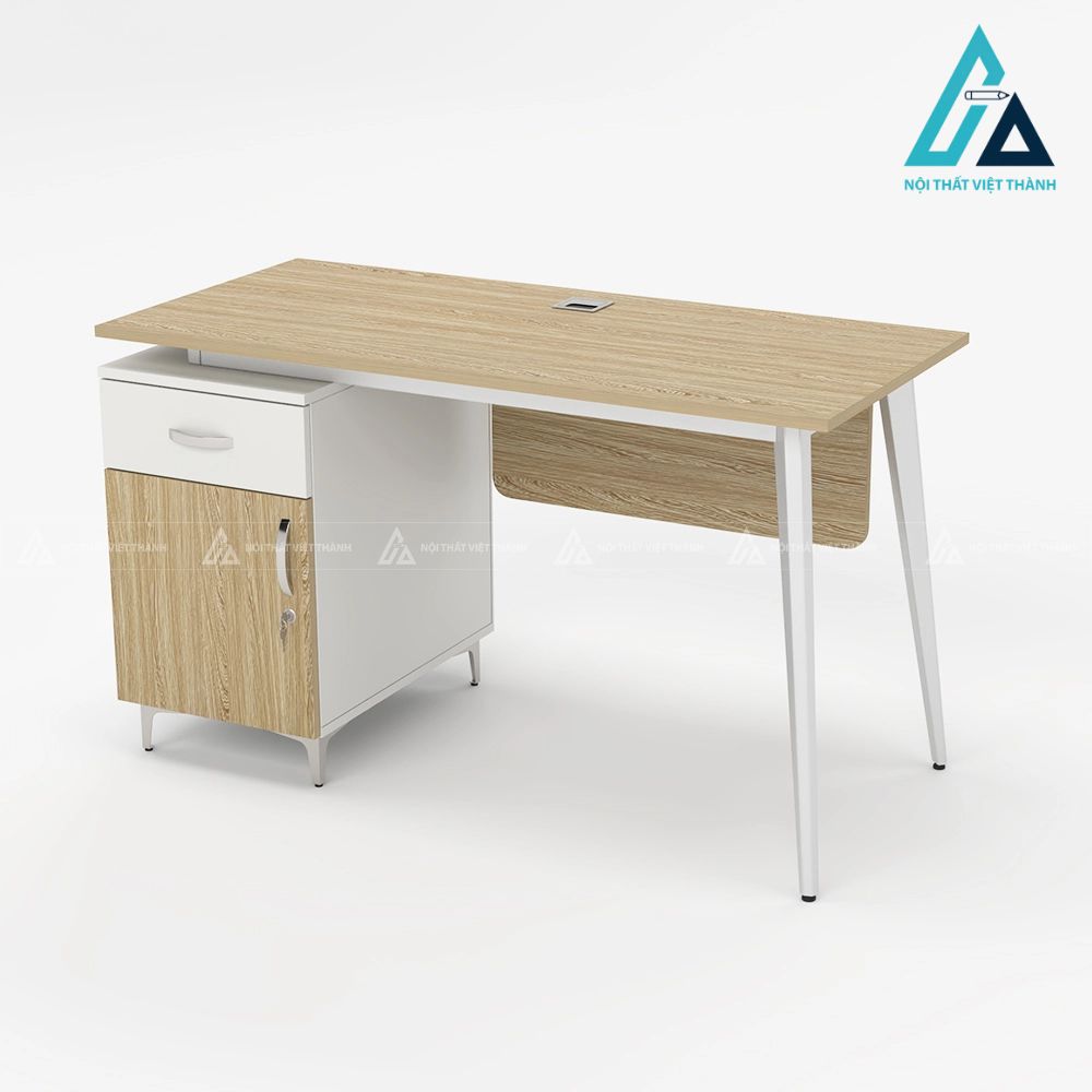 Bàn làm việc chân sắt côn thiết kế liền tủ tiện lợi 3