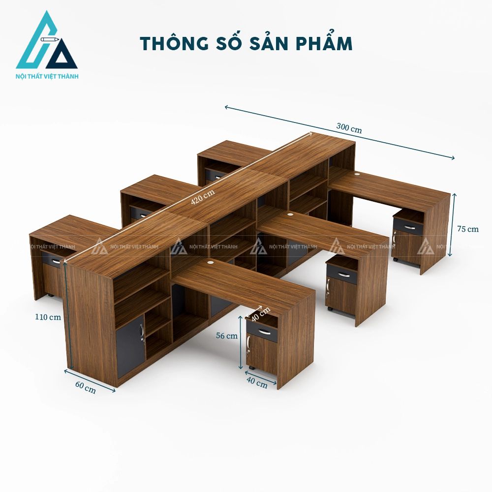 Cụm bàn làm việc 6 người tích hợp tủ tài liệu 3
