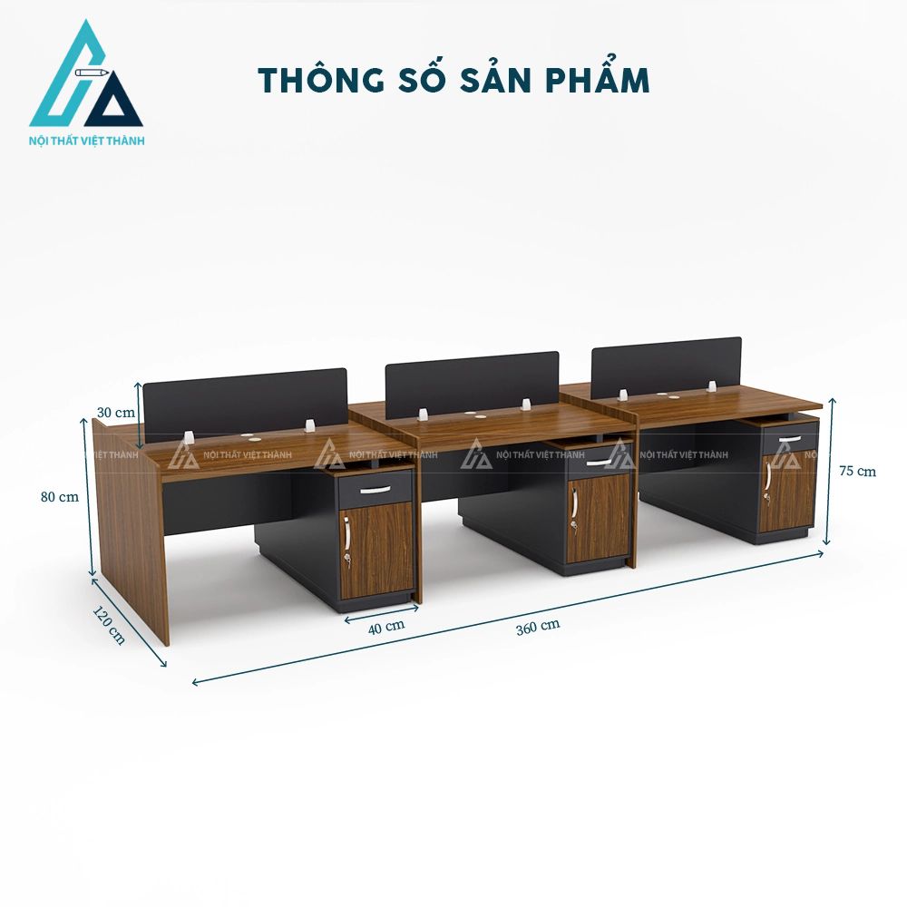 Bàn văn phòng 6 chỗ ngồi kèm hộc tủ cá nhân 3