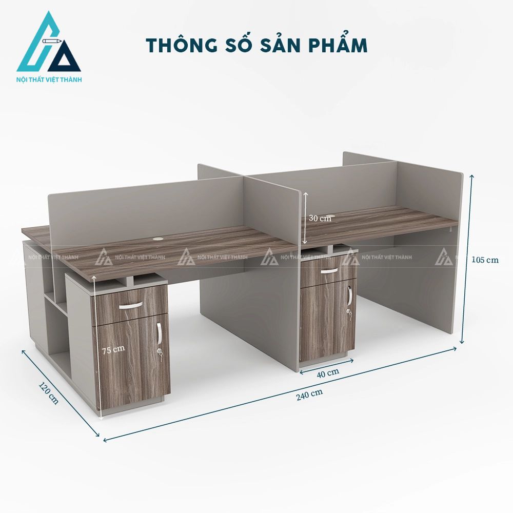 Bàn làm việc nhóm 4 người tích hợp ngăn kéo và tủ khóa 3