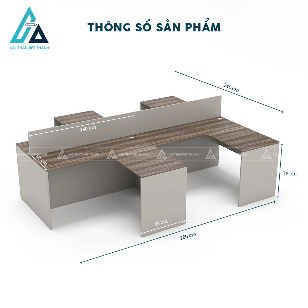 Bàn làm việc 4 chỗ ngồi có vách ngăn ngang 3