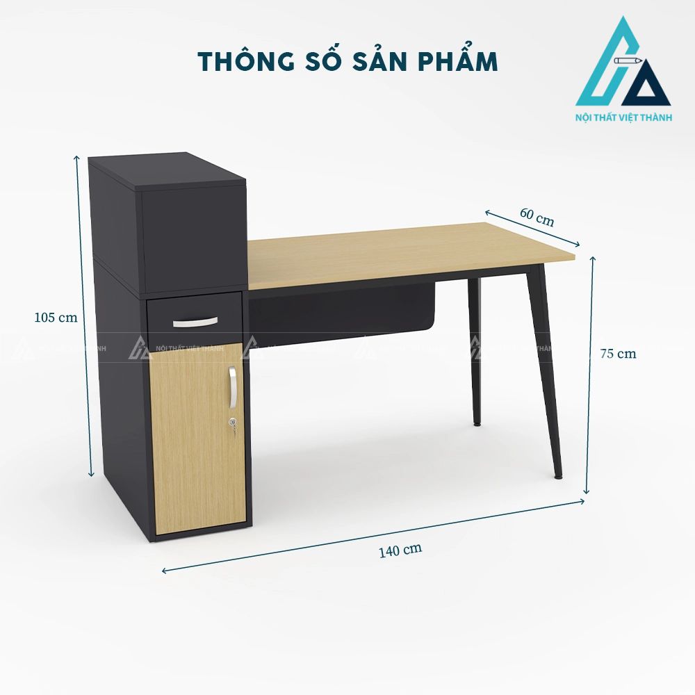 Bàn văn phòng chân sắt côn kèm tủ đồ sang trọng 4