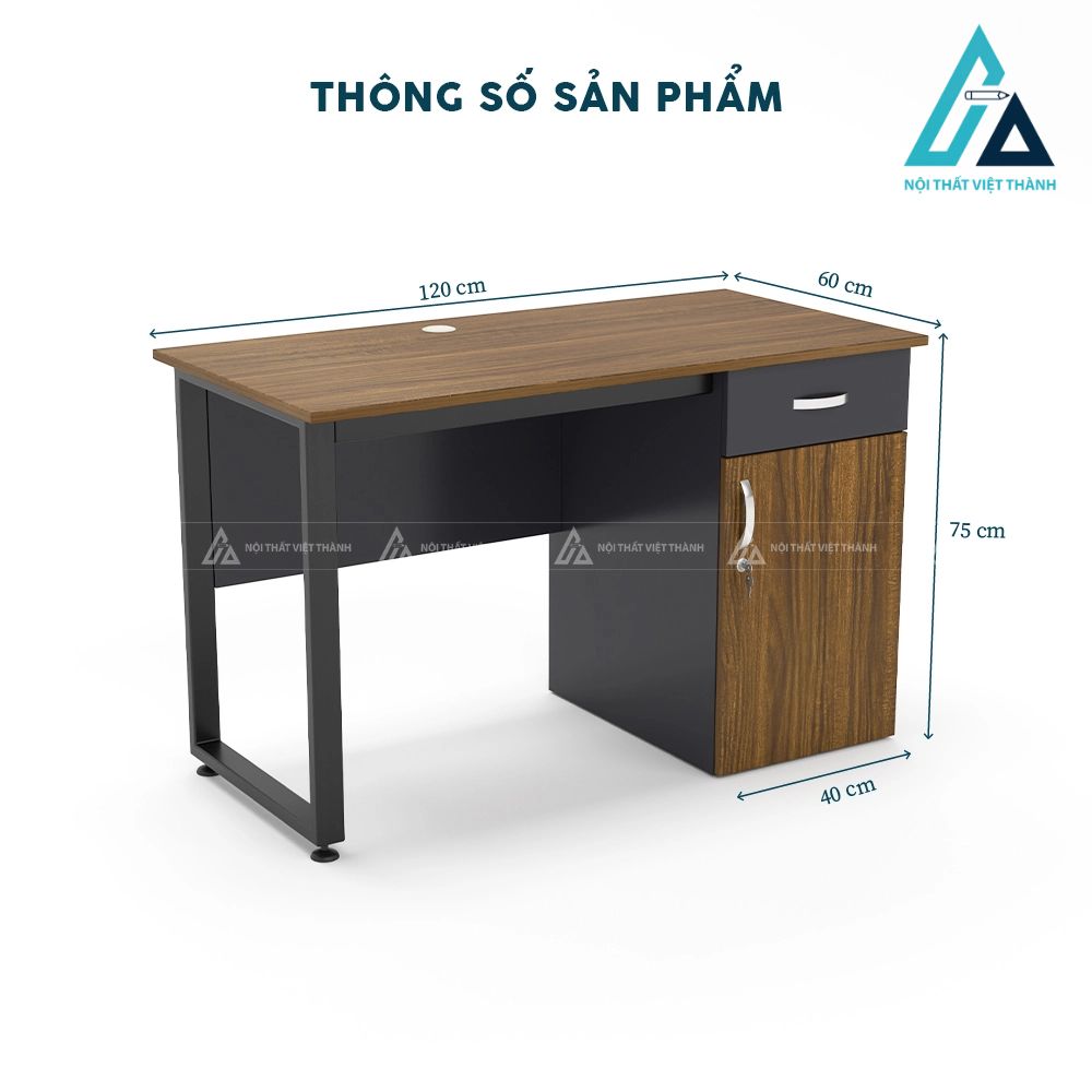 Bàn làm việc chân sắt có hộc tủ liền tiện lợi 4