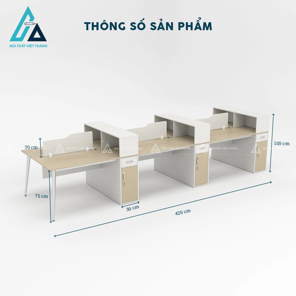Cụm bàn làm việc 6 người tích hợp tủ đồ đa năng 4