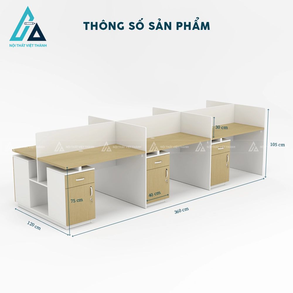 Cụm bàn làm việc 6 người có vách ngăn cao riêng tư 4