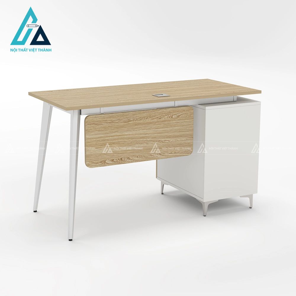 Bàn làm việc chân sắt côn thiết kế liền tủ tiện lợi 4