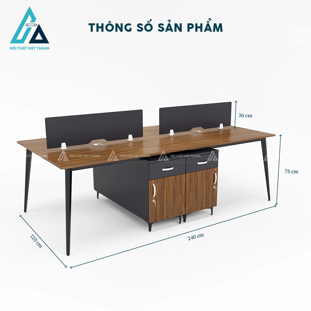 Cụm bàn làm việc 4 người hiện đại chân sắt côn 5