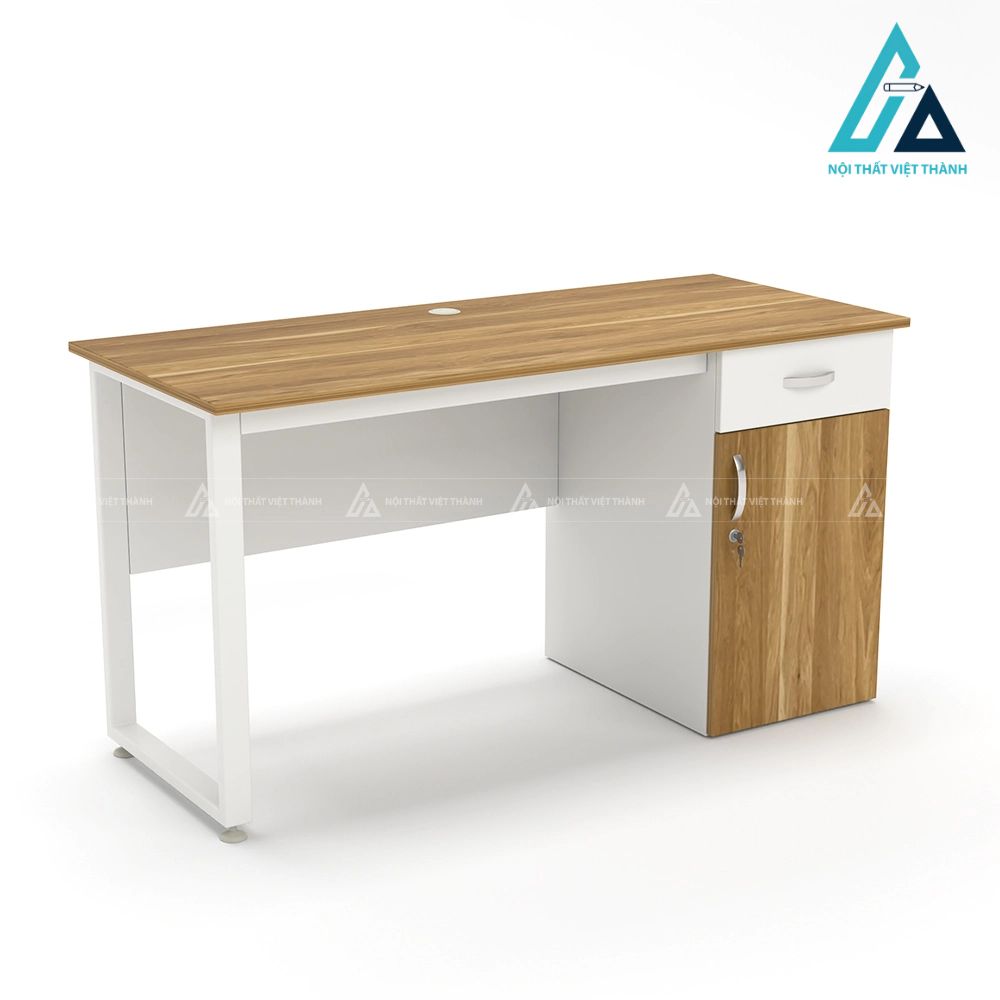Bàn làm việc chân sắt có hộc tủ liền tiện lợi 5