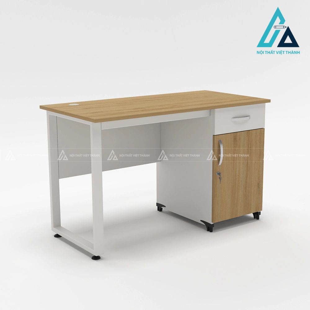 Bàn làm việc chân sắt chữ n hiện đại có yếm gỗ 5