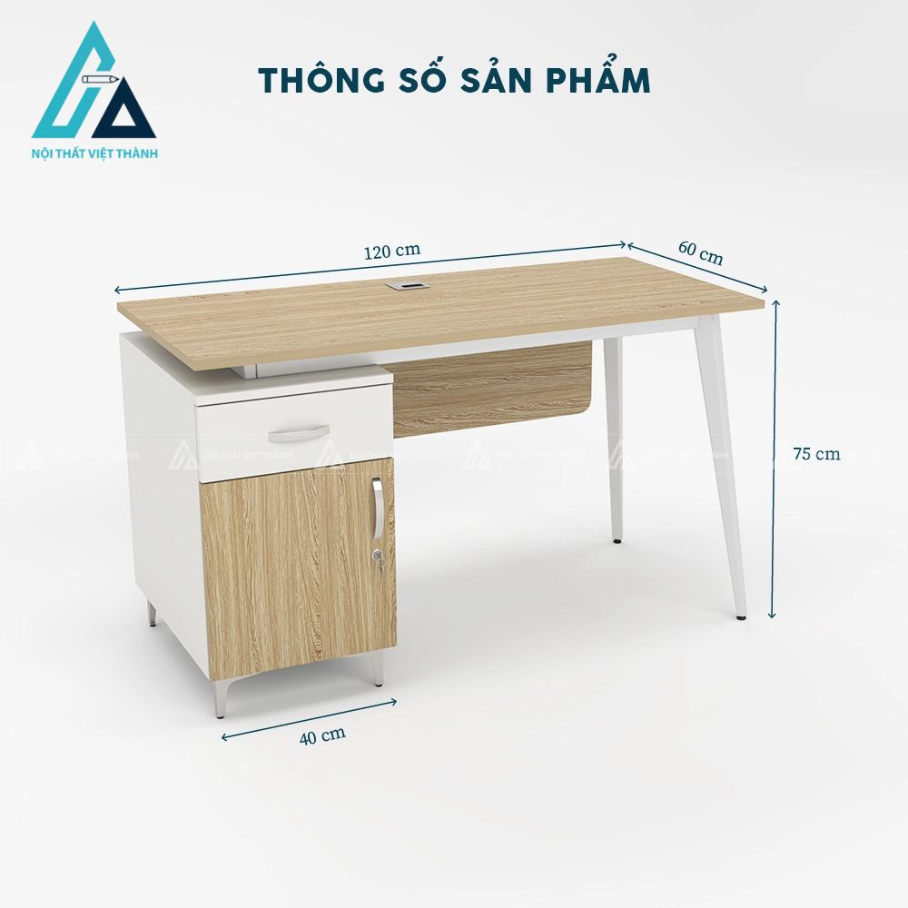 Bàn làm việc chân sắt côn thiết kế liền tủ tiện lợi 5