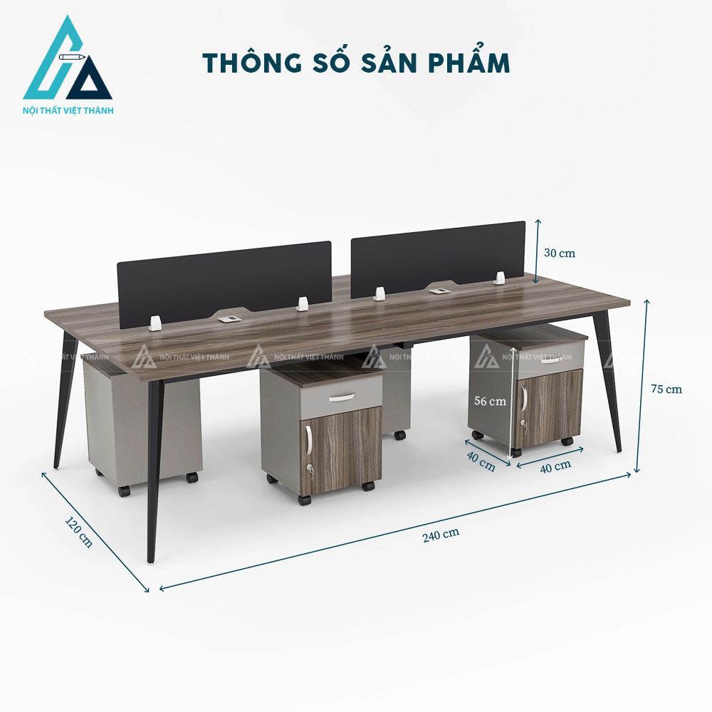 Cụm bàn làm việc 4 người chân sắt côn hiện đại 5