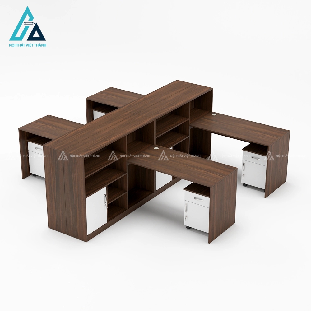 Cụm bàn làm việc nhóm 4 chỗ hệ tủ lưu trữ trung tâm