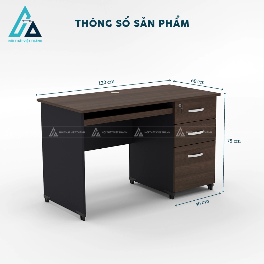 Bàn làm việc có hộc tủ 3 ngăn kéo khóa an toàn
