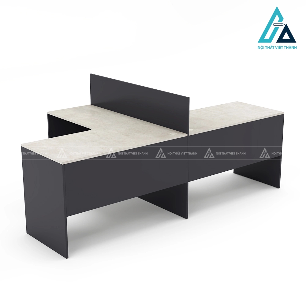 Bàn làm việc 2 người chữ l có vách ngăn đối xứng sang trọng 1