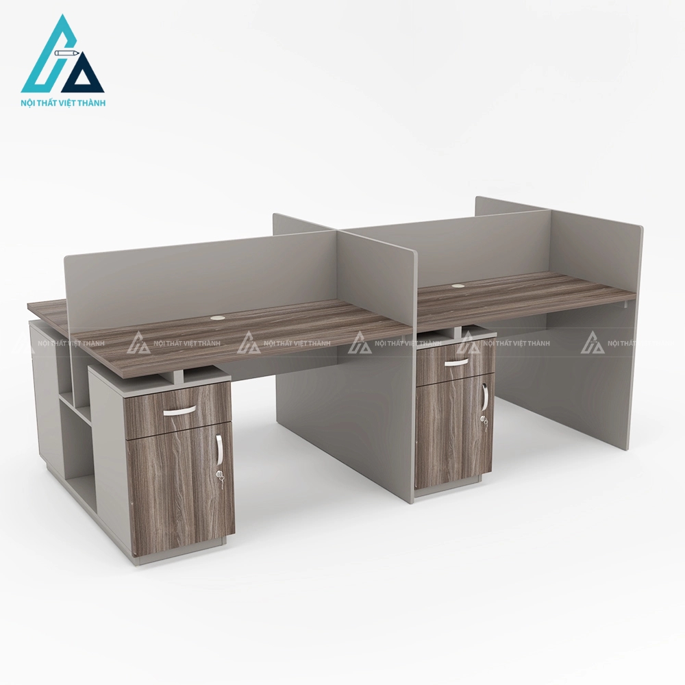Bàn làm việc nhân viên 4 chỗ tích hợp hộc tủ chân bàn 2