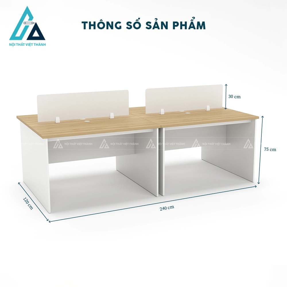 Cụm bàn làm việc 4 người có vách ngăn trắng hiện đại 3