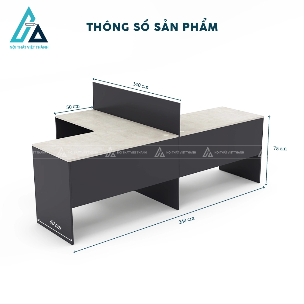 Bàn làm việc 2 người chữ l có vách ngăn đối xứng sang trọng 3