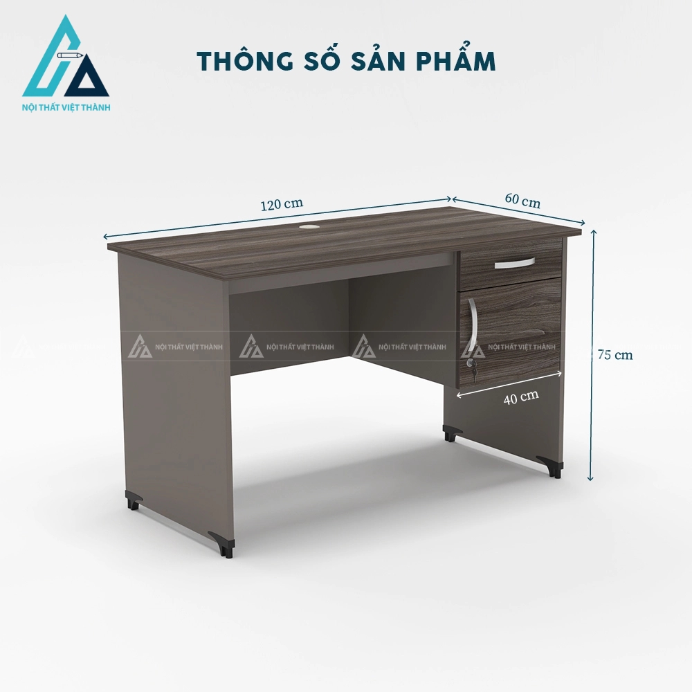 Bàn làm việc văn phòng có có hộc tủ và ngăn kéo 3