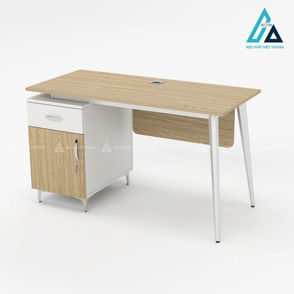 Bàn làm việc chân sắt kèm hộc tủ cố định hiện đại 3