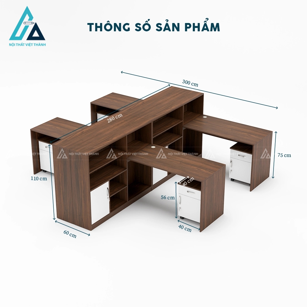 Cụm bàn làm việc nhóm 4 chỗ hệ tủ lưu trữ trung tâm 3