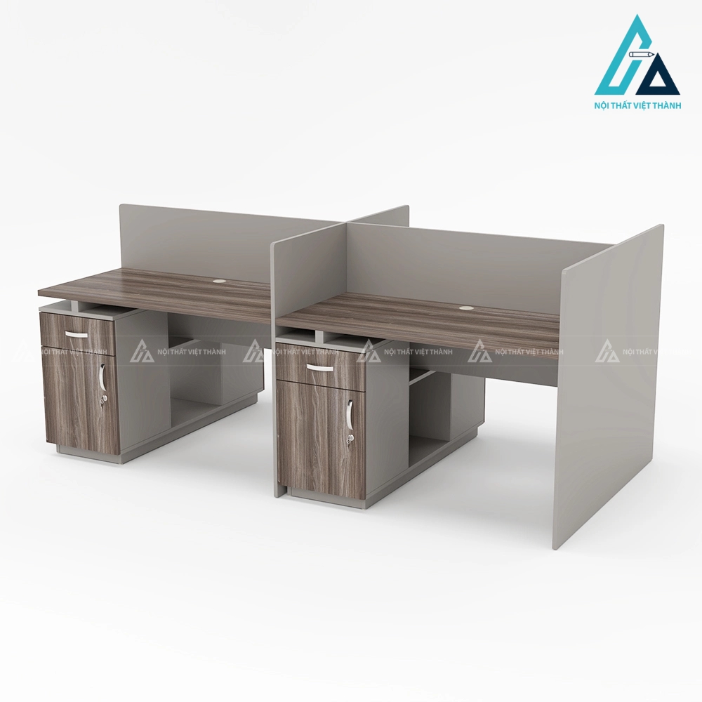 Bàn làm việc nhân viên 4 chỗ tích hợp hộc tủ chân bàn 4