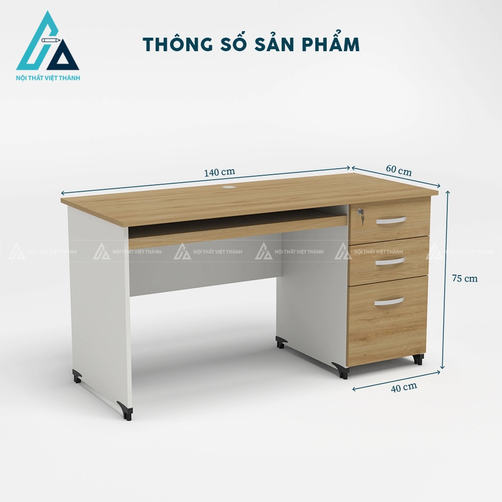 Bàn làm việc có hộc tủ 3 ngăn kéo khóa an toàn 5