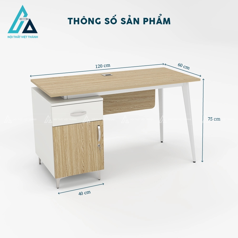 Bàn làm việc chân sắt kèm hộc tủ cố định hiện đại 5